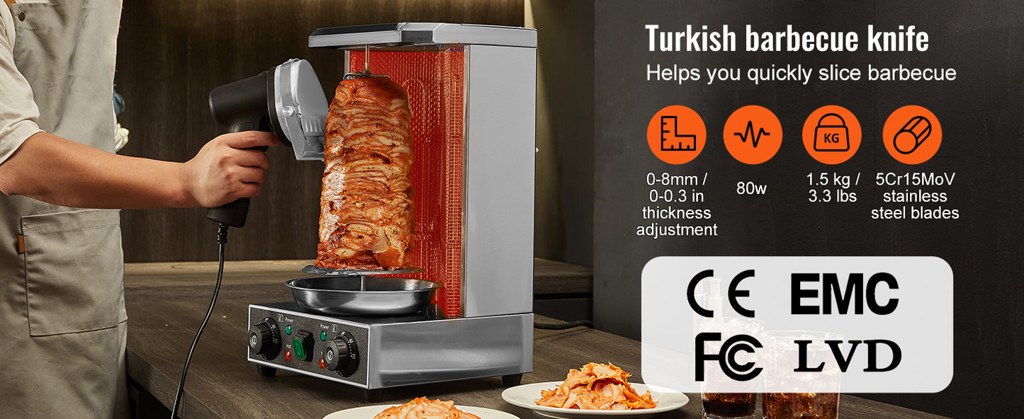 SucceBuy Electric Shawarma Knife – Professional Turkish Kebab Gyro Cutter Stainless Steel Doner Meat Slicer