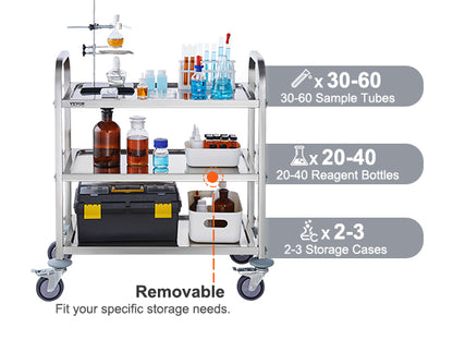 VEVOR Stainless Steel Lab Utility Cart – 1/2/3 Tier Medical & Kitchen Cart with Lockable Wheels