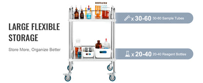 VEVOR 2-Shelf Stainless Steel Rolling Lab Cart – Utility & Serving Cart for Clinic, Laboratory, Hospital & Salon