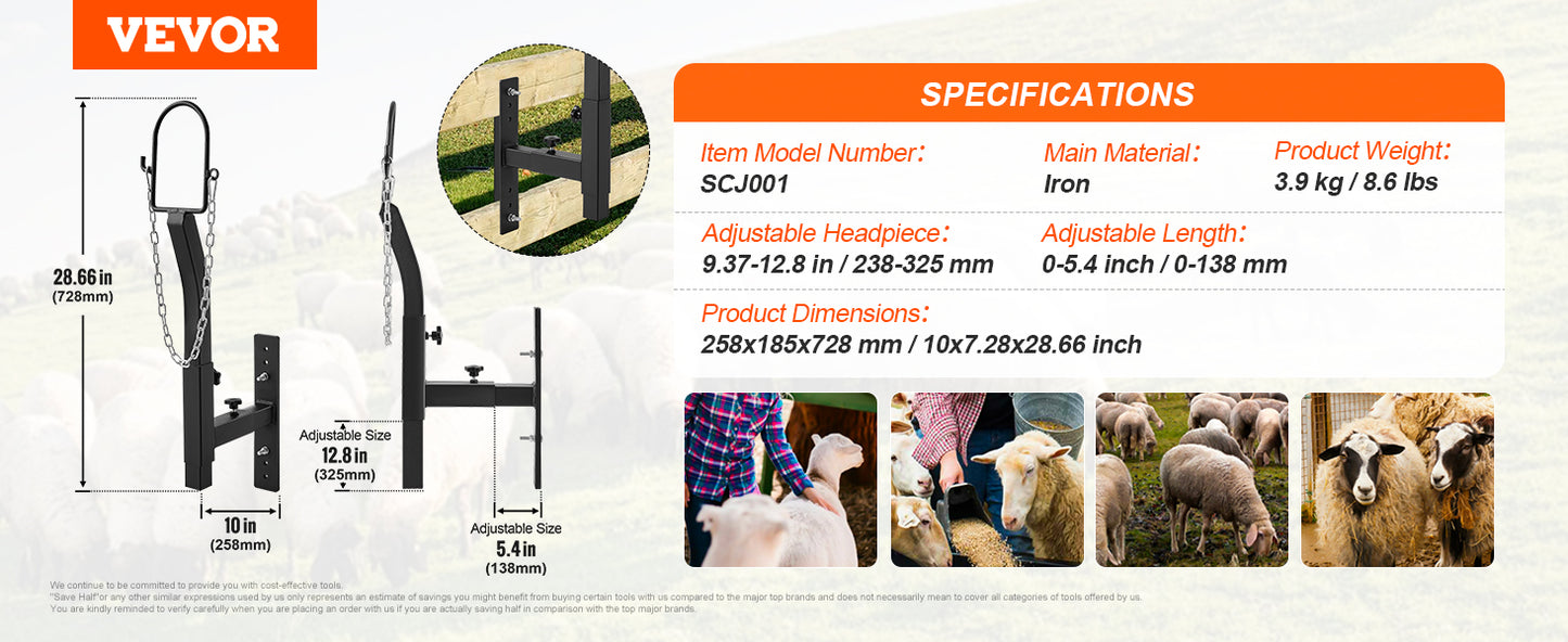 VEVOR Adjustable Goat & Sheep Milking Stand — 51x23 in Metal Livestock Shearing & Milking Platform, 21"-33" Height, White