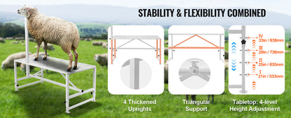 VEVOR Adjustable Goat & Sheep Milking Stand — 51x23 in Metal Livestock Shearing & Milking Platform, 21"-33" Height, White