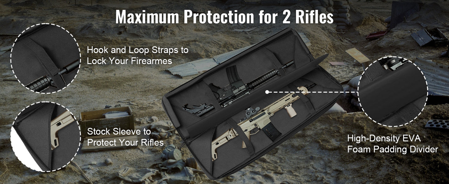 VEVOR Tactical Double Rifle Bag – 36/42" Soft Gun Case with Lockable Zipper for Two Rifles & Pistols