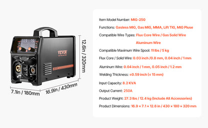 VEVOR 5-in-1 200A MIG Welder – Gas/Flux Core MIG, Stick, Lift TIG, AU TIG with LCD Display