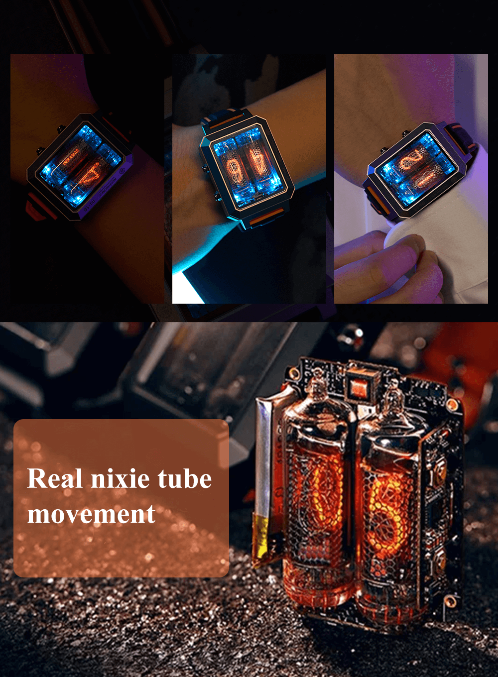 CYBERPUNK IN-16 Nixie Tube Watch – Hour & Minute Display with Wireless Charging
