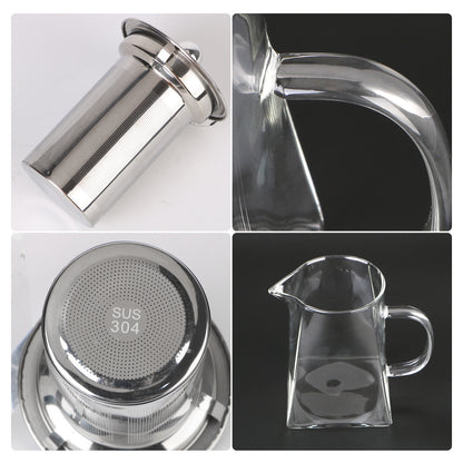 Glass Teapot with Stainless Steel Infuser – 550/750/950ML Heat-Resistant Clear Teaware, Household Tea Kettle with Infuser