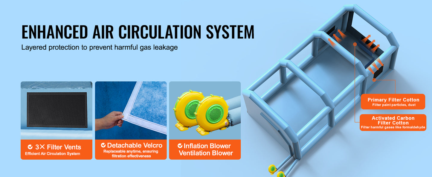 VEVOR Inflatable Paint Booth – Portable Car Spray Booth with Powerful Blowers & Air Filter System