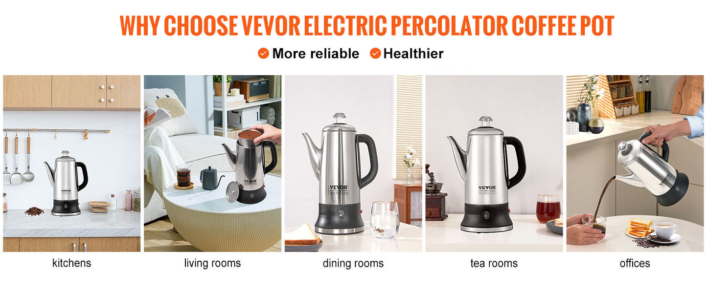 SucceBuy 12-Cup Electric Coffee Percolator – 304 Stainless Steel with Keep Warm Function