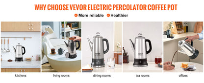 SucceBuy 12-Cup Electric Coffee Percolator – 304 Stainless Steel with Keep Warm Function
