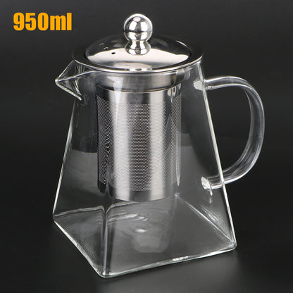 Glass Teapot with Stainless Steel Infuser – 550/750/950ML Heat-Resistant Clear Teaware, Household Tea Kettle with Infuser