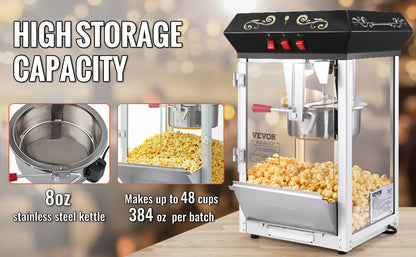 SucceBuy Commercial Popcorn Maker Machine — 850W Countertop Popper with 8oz Kettle, Makes 48 Cups