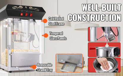 SucceBuy Commercial Popcorn Maker Machine — 850W Countertop Popper with 8oz Kettle, Makes 48 Cups