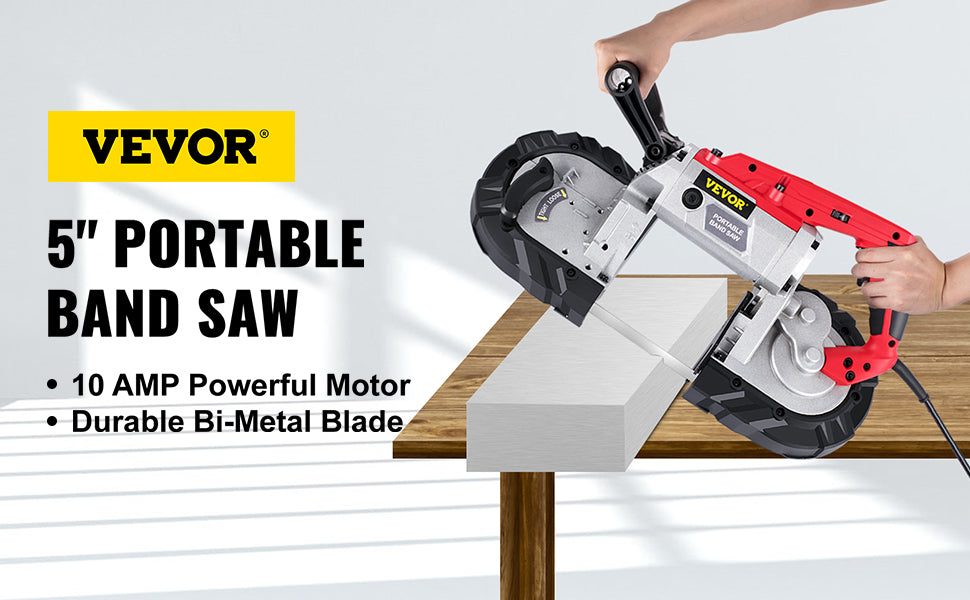 VEVOR Cordless Portable Bandsaw – 5-Inch Cutting Capacity, 10Amp Variable Speed Motor for Metal, Wood, Pipes & Rebar
