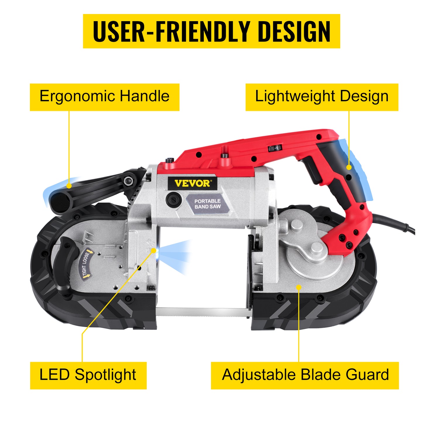 VEVOR Cordless Portable Bandsaw – 5-Inch Cutting Capacity, 10Amp Variable Speed Motor for Metal, Wood, Pipes & Rebar