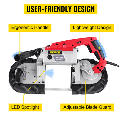 VEVOR Cordless Portable Bandsaw – 5-Inch Cutting Capacity, 10Amp Variable Speed Motor for Metal, Wood, Pipes & Rebar
