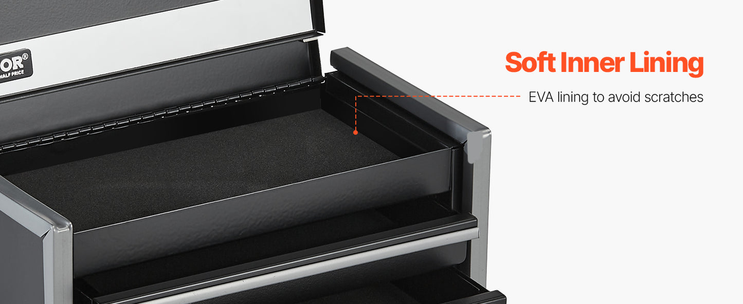 VEVOR 8.6in Portable Metal Toolbox – 3 Drawers Tool Chest with Ball Bearing & PP Feet Pads for Garage Storage