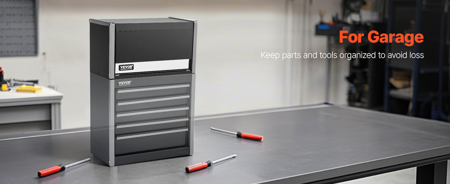 VEVOR 8.6in Portable Metal Toolbox – 3 Drawers Tool Chest with Ball Bearing & PP Feet Pads for Garage Storage