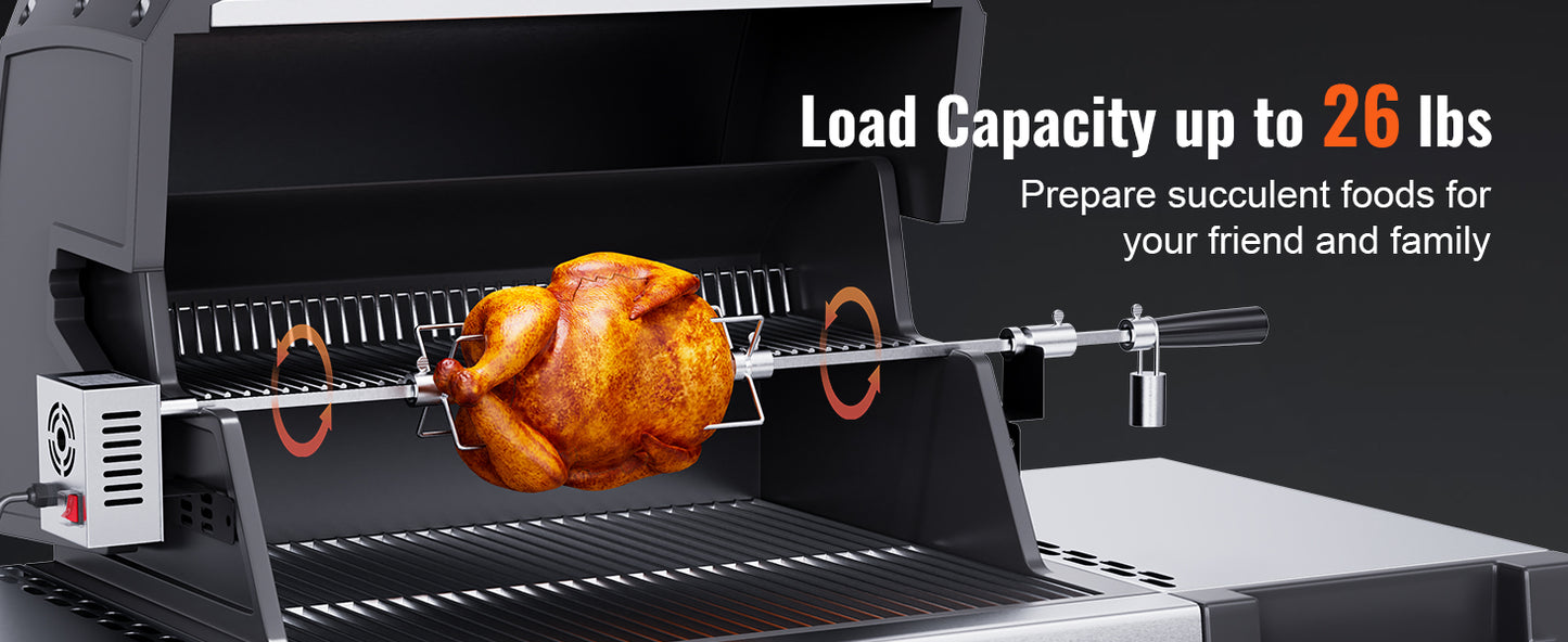 SucceBuy Universal Grill Rotisserie Kit – 9W Motor Stainless Steel Electric BBQ Automatic Grilling Set
