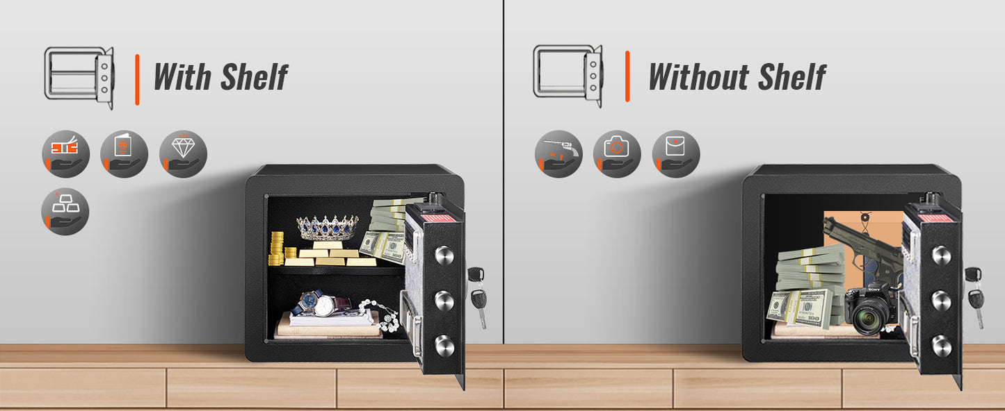 SucceBuy Electronic Safe Deposit Box — 1.2/0.5 Cubic Feet Digital Safe with Override Keys for Money, Jewelry, and Documents
