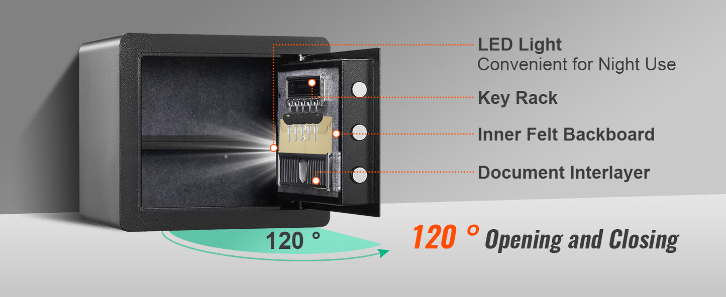 SucceBuy Electronic Safe Deposit Box — 1.2/0.5 Cubic Feet Digital Safe with Override Keys for Money, Jewelry, and Documents