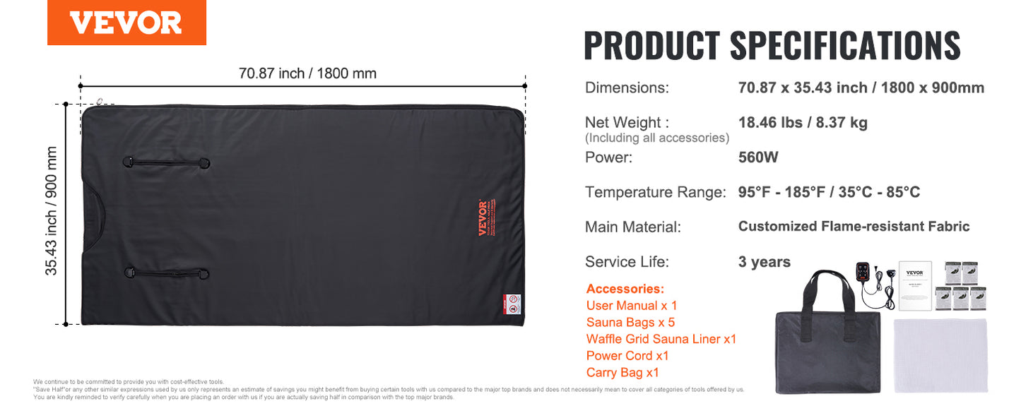 VEVOR Sauna Blanket for Detoxification – Portable Far Infrared Sauna, Adjustable Temperature & Timer for Home Relaxation