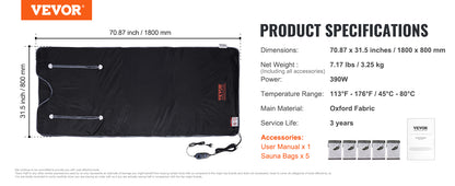 VEVOR Sauna Blanket for Detoxification – Portable Far Infrared Sauna, Adjustable Temperature & Timer for Home Relaxation