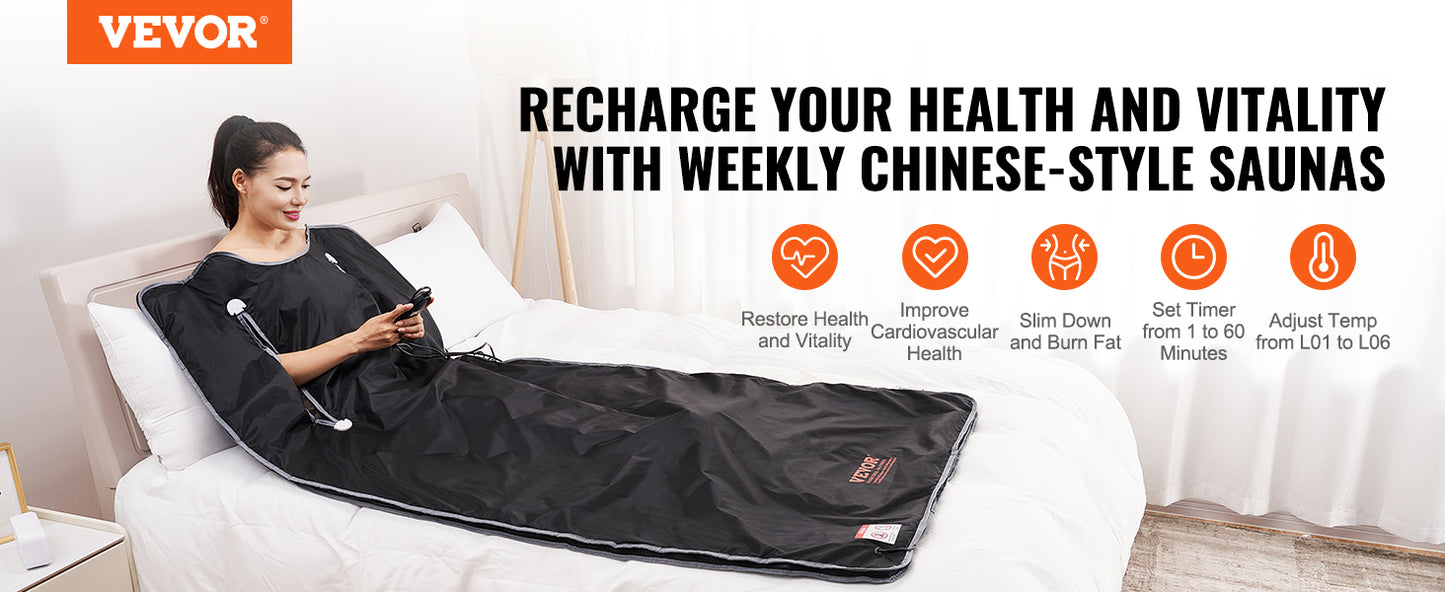 VEVOR Portable Sauna Blanket for Detox – Far Infrared Sauna for Home Relaxation, Adjustable Temperature & Timer