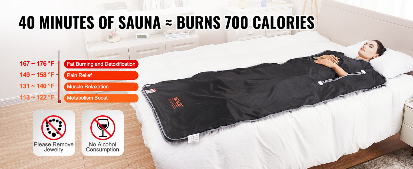 VEVOR Portable Sauna Blanket for Detox – Far Infrared Sauna for Home Relaxation, Adjustable Temperature & Timer