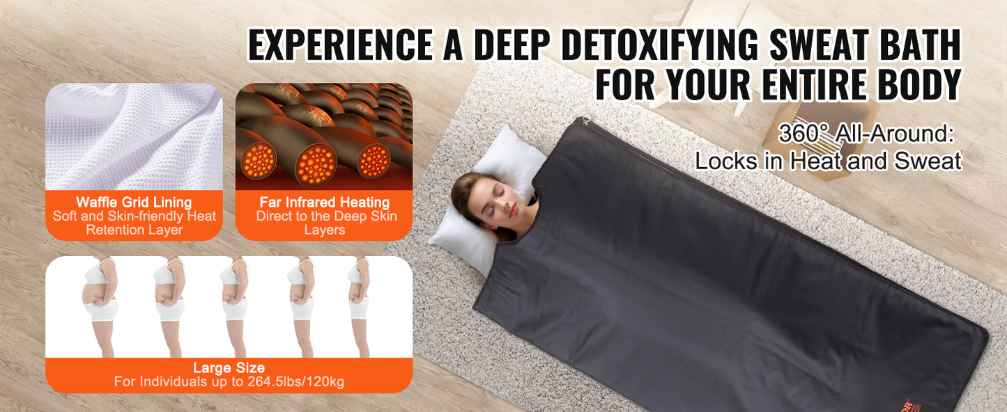 VEVOR Sauna Blanket for Detoxification – Portable Far Infrared Sauna, Adjustable Temperature & Timer for Home Relaxation