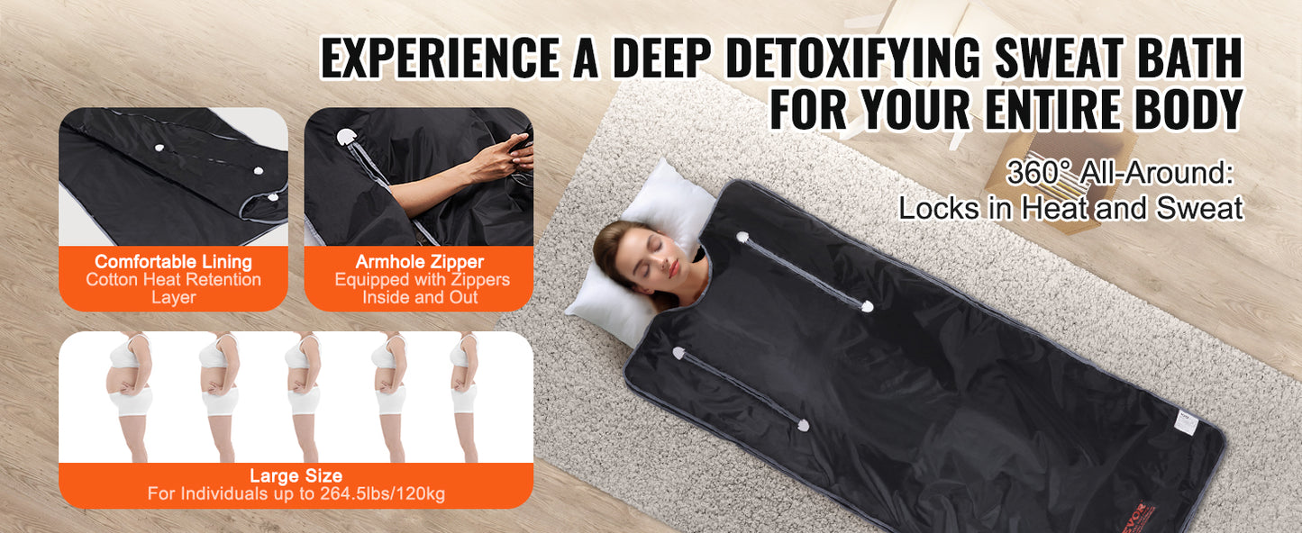 VEVOR Portable Sauna Blanket for Detox – Far Infrared Sauna for Home Relaxation, Adjustable Temperature & Timer