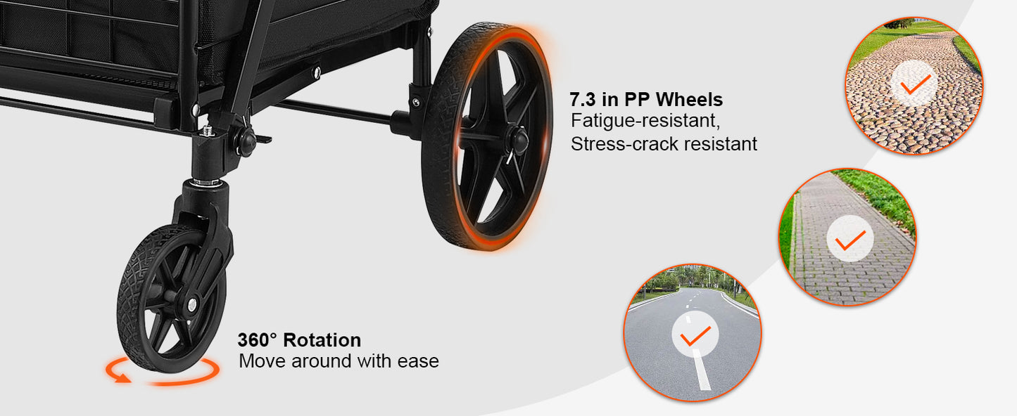 SucceBuy Folding Shopping Cart with Removable Waterproof Liner — Large Capacity 106/330LBS, 360° Swivel Wheels, Metal Mesh Base