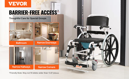 VEVOR 17.5in Shower Wheelchair – Adjustable Rolling Bathroom Chair for Disabled Adults, 300 lbs Capacity