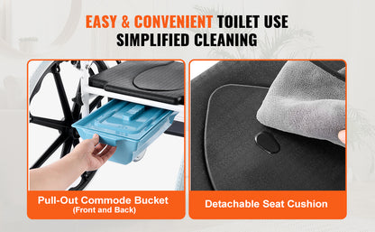 VEVOR 17.5in Shower Wheelchair – Adjustable Rolling Bathroom Chair for Disabled Adults, 300 lbs Capacity