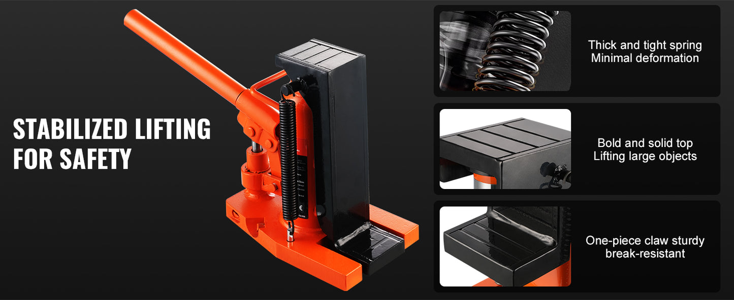 SucceBuy Hydraulic Toe Jack 2.5T – 5T Top Lift Capacity Machine Jack with 0.8–5.3in Toe & 8.9–13.4in Top Height
