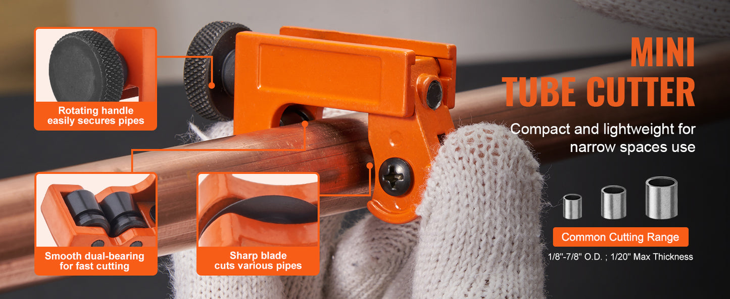 VEVOR 3PCS Heavy Duty Tubing Cutter Set – Mini Pipe Cutter & Deburring Tool for Copper, Aluminum, Steel & Plastic Pipes