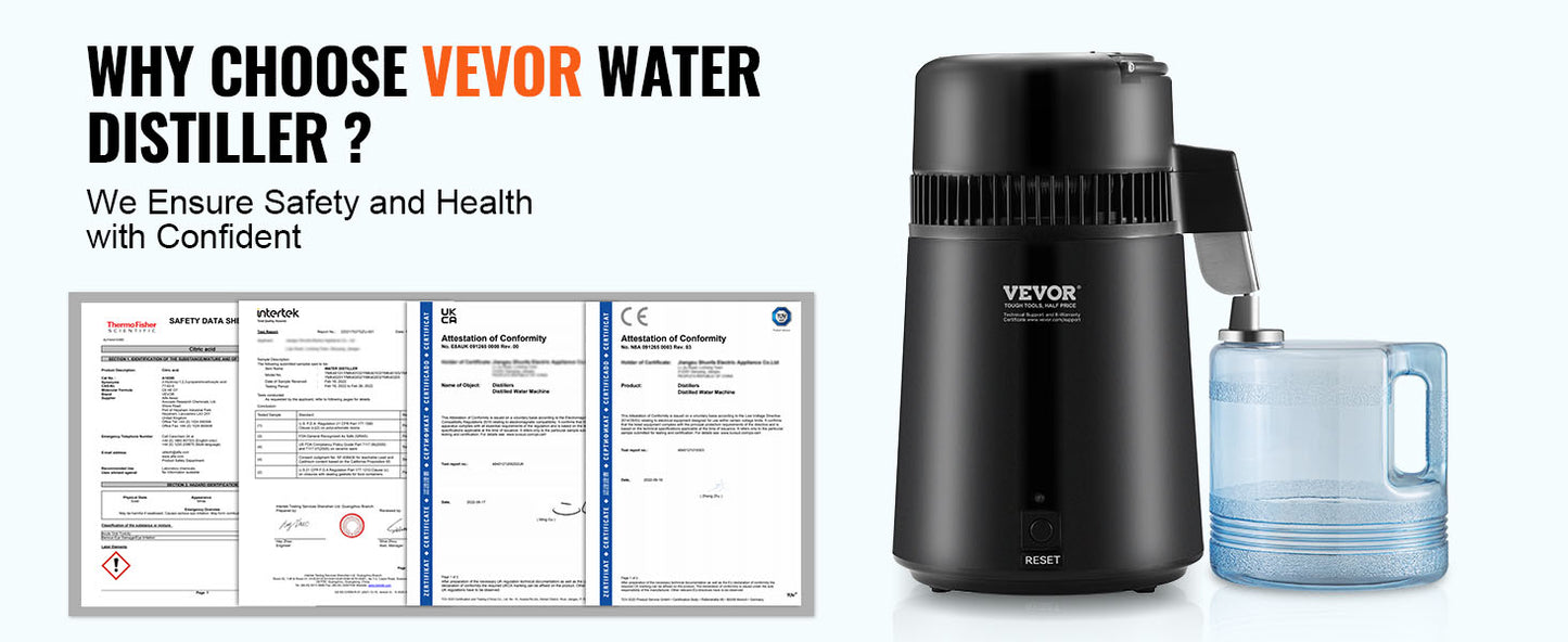 SucceBuy 4L Water Distiller – 1.05 Gallon Countertop Pure Water Purifier with 750W Filter