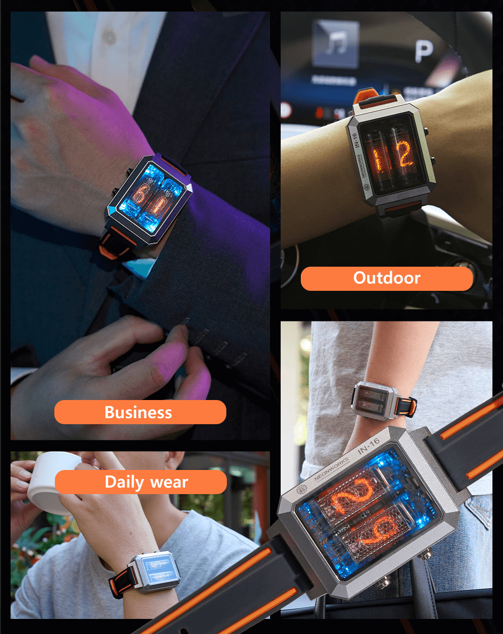 CYBERPUNK IN-16 Nixie Tube Watch – Hour & Minute Display with Wireless Charging